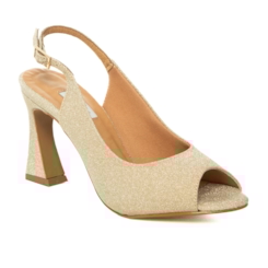 Peep Toe Chanel Festa Brilhante Dourado Salto Assimétrico - NF772 