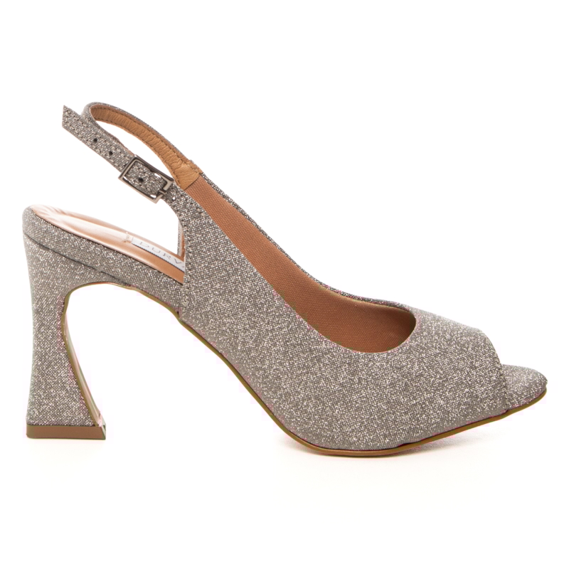 Peep Toe Chanel Festa Brilhante Grafite Salto Assimétrico - NF772