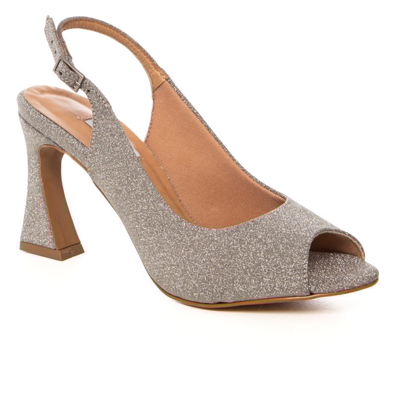 Peep Toe Chanel Festa Brilhante Grafite Salto Assimétrico - NF772