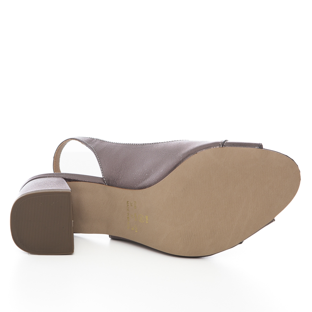 Peep toe Chanel Metalizado Grafite Salto Bloco Confortável - NF409