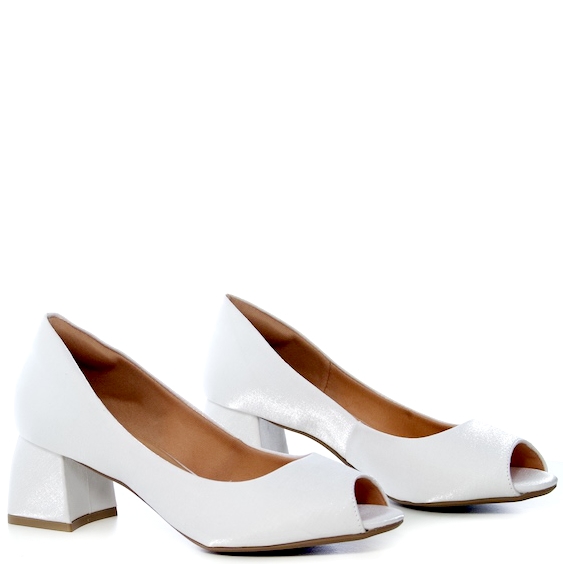 Peep toe Noiva Lisa Branco salto Bloco Comfort - NF55085