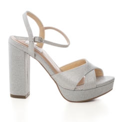 Plataforma Brilhante Prata Salto Bloco Alto - MV3851