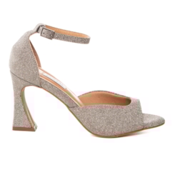 Sandália Festa Brilhante Grafite Claro Salto Assimétrico - NF773