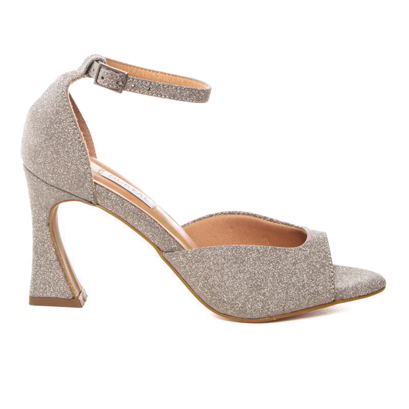 Sandália Festa Brilhante Grafite Claro Salto Assimétrico - NF773