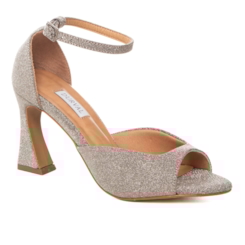 Sandália Festa Brilhante Grafite Claro Salto Assimétrico - NF773