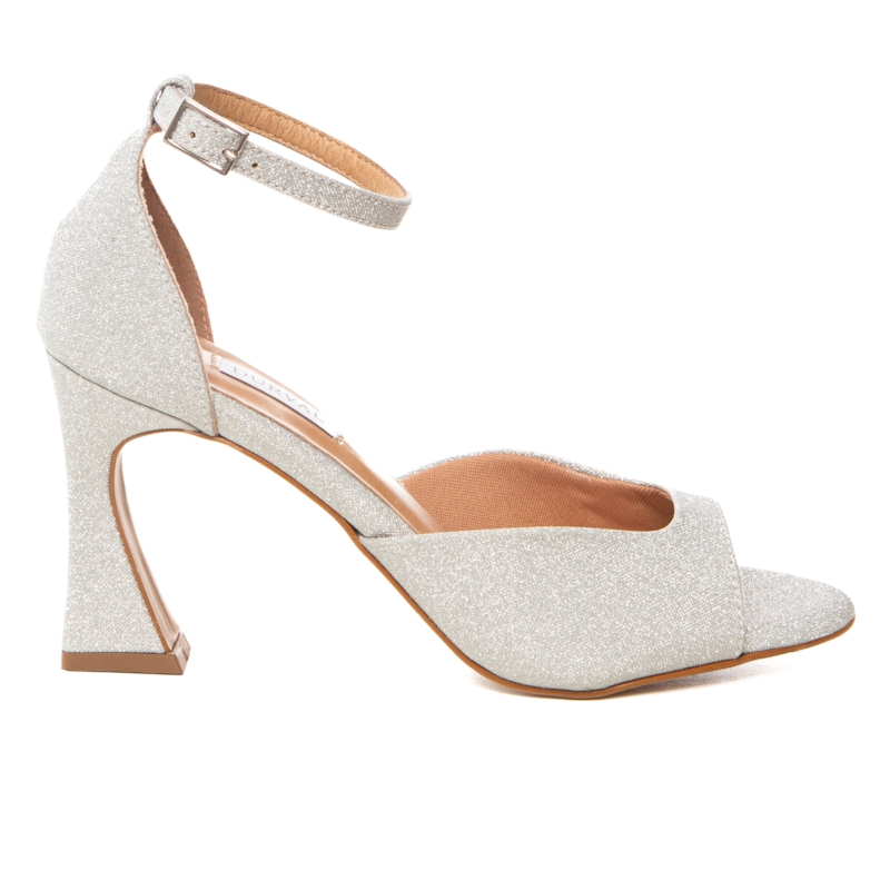 Sandália Festa Brilhante Prata Salto Assimétrico - NF773