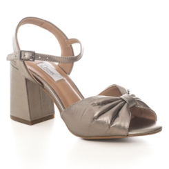 Sandália Festa Laço Maxi Prata Velha Salto Bloco - NF717