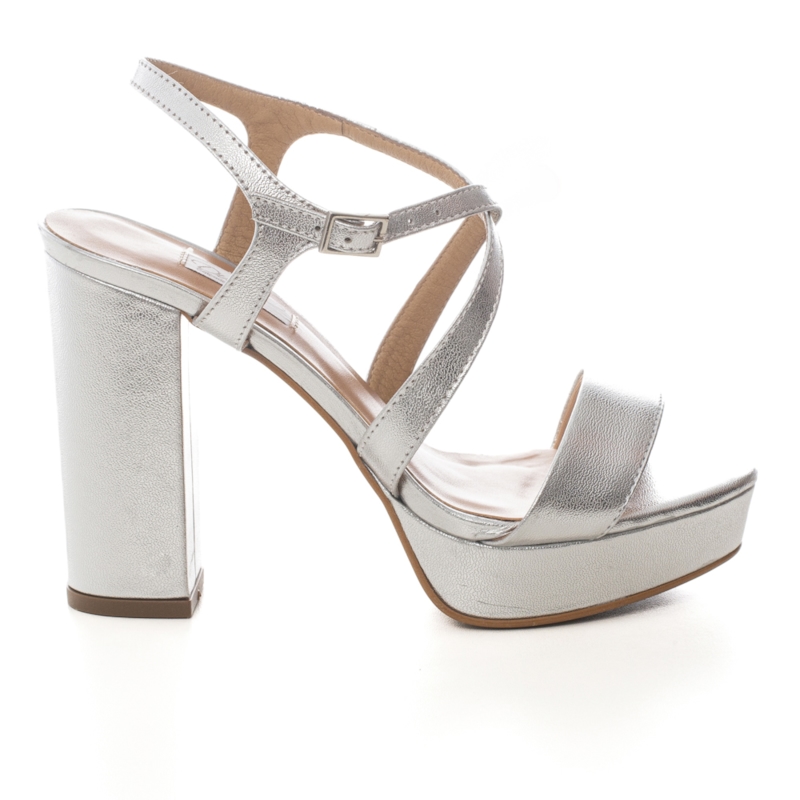 Sandália Festa Plataforma Comfort Prata Salto Bloco - NF1001