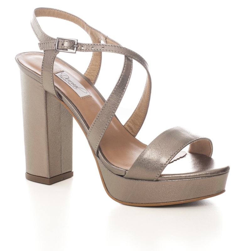 Sandália Festa Plataforma Prata Velha Salto Bloco - NF1001