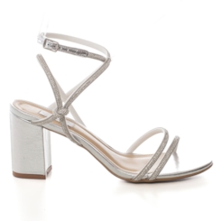 Sandália Festa Tiras Strass Prata Salto Bloco Confortável - 488D.11573 