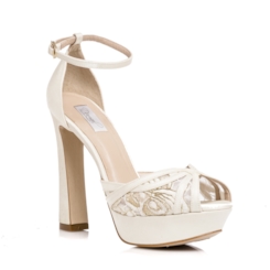 Sandália Noiva Plataforma Renda Bordada Off White - WV9825