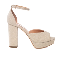 Sandália Plataforma Festa Brilhante Dourado Salto Alto -  NF1004