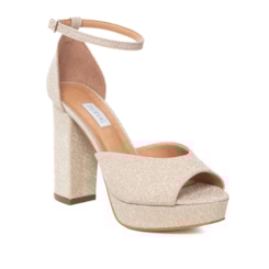 Sandália Plataforma Festa Brilhante Dourado Salto Alto -  NF1004