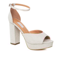 Sandália Plataforma Festa Brilhante Prata Salto Alto - NF1004