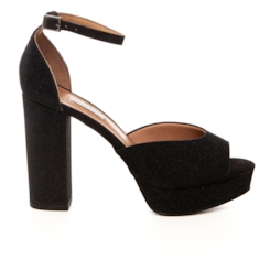 Sandália Plataforma Festa Brilhante Preta Salto Alto - NF1004