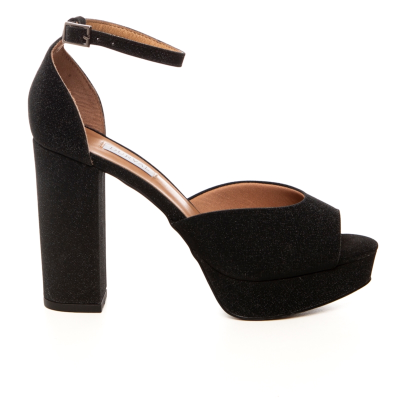 Sandália Plataforma Festa Brilhante Preta Salto Alto - NF1004