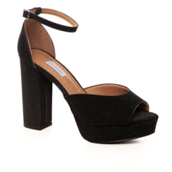 Sandália Plataforma Festa Brilhante Preta Salto Alto - NF1004