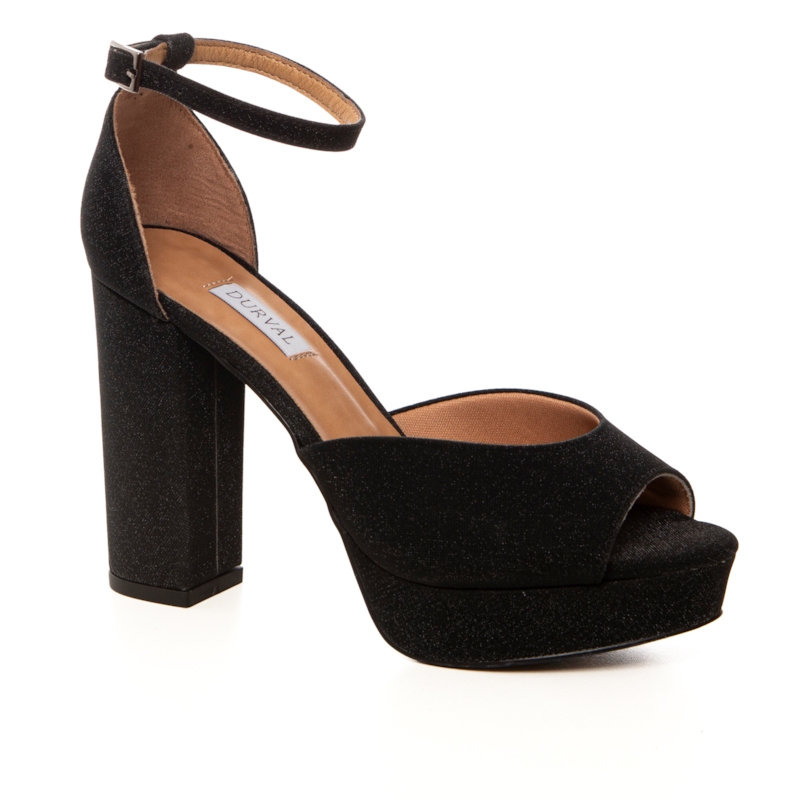 Sandália Plataforma Festa Brilhante Preta Salto Alto - NF1004