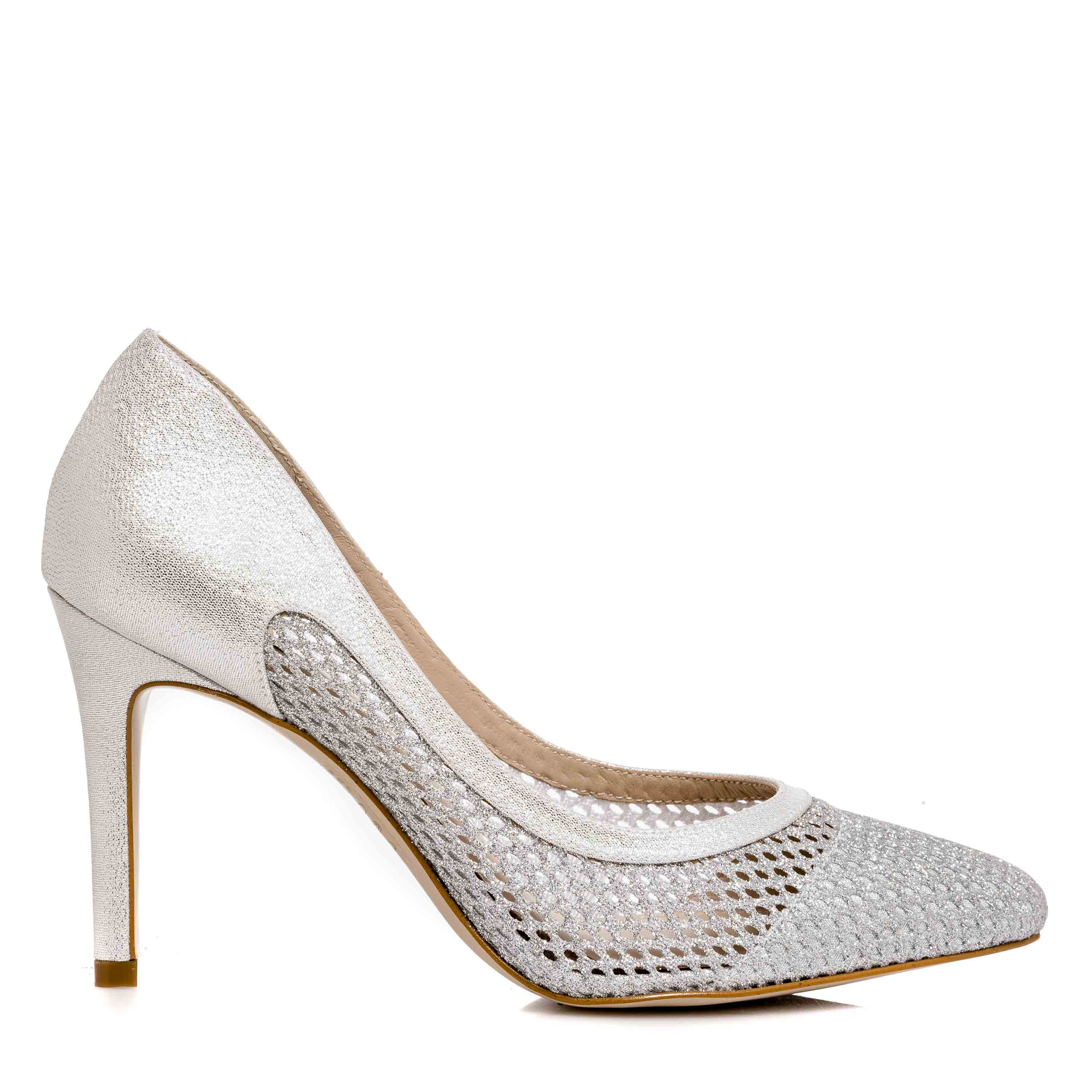 Sapato de Festa Peep Toe Prata com Laço - PNF 23