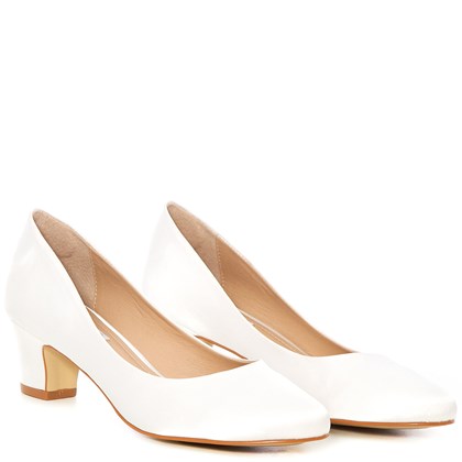 Sapato Noiva Cetim New White Salto Baixo Confortável - WD1199 