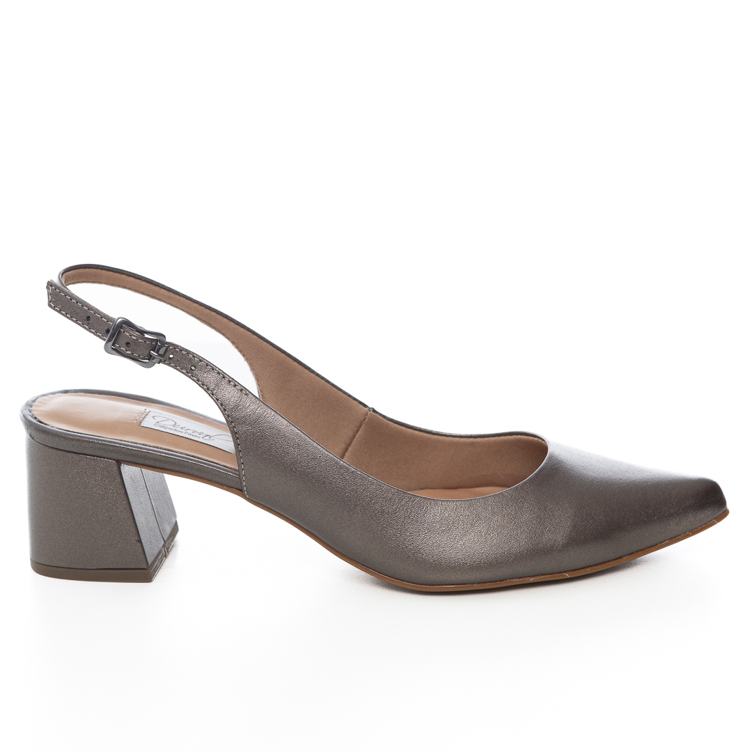 Scarpin Chanel Metalizado Grafite Salto Confortável - NF302