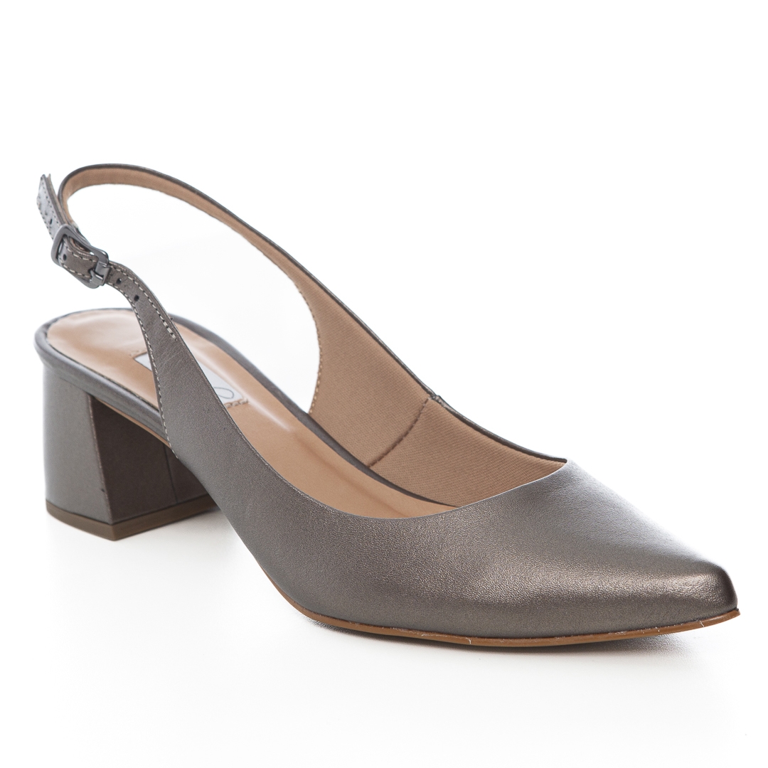 Peep toe Chanel Metalizado Grafite Salto Bloco Confortável - NF409