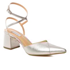 Scarpin Festa Pelica Prata Salto Baixo Confortável - 498D.11748