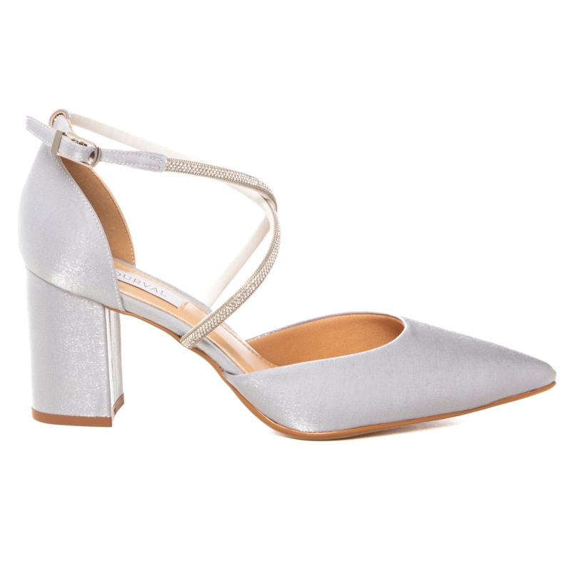 Scarpin Festa Velvet Prata Salto Bloco Strass - 484D.11705