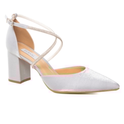 Scarpin Festa Velvet Prata Salto Bloco Strass - 484D.11705