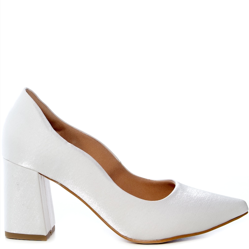 Scarpin Noiva Branco Salto Bloco Alto Confortável - NF80027 