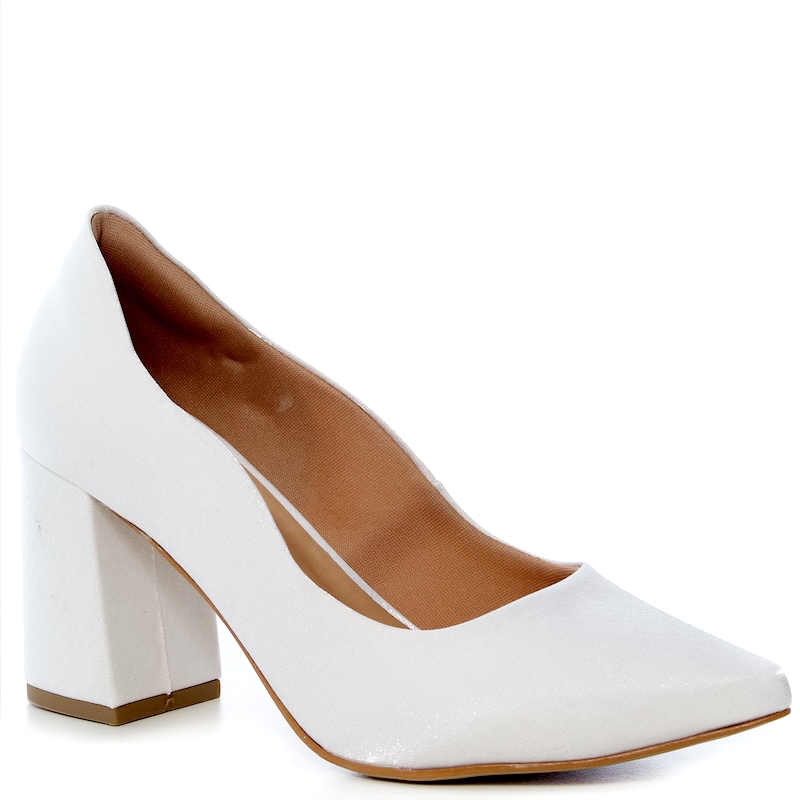 Scarpin Noiva Branco Salto Bloco Alto Confortável - NF80027 