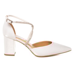 Scarpin Noiva Branco Salto Bloco Tira de Strass - 484D.11705