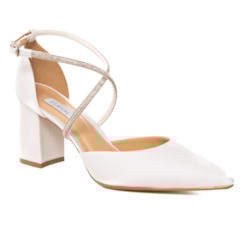 Scarpin Noiva Branco Salto Bloco Tira de Strass - 484D.11705