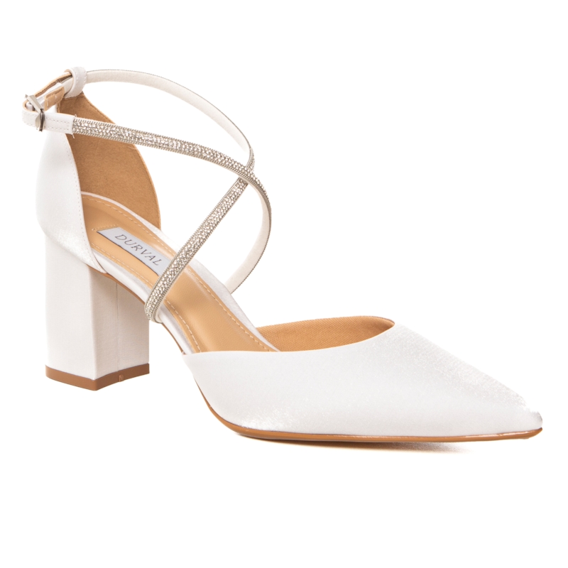 Scarpin Noiva Branco Salto Bloco Tira de Strass - 484D.11705