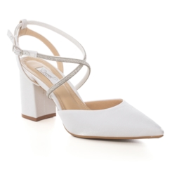 Scarpin Noiva Branco Salto Bloco Tira Strass - 484D.11598