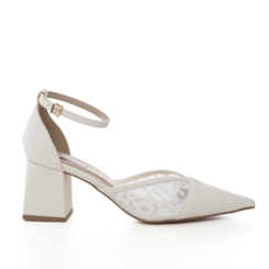 Scarpin Noiva Brilho e Renda Salto Bloco - AT254-590