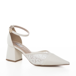 Scarpin Noiva Brilho e Renda Salto Bloco - AT254-590