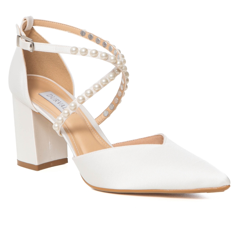 Scarpin Noiva Cetim Off White Tiras Perolas - 484D.11849