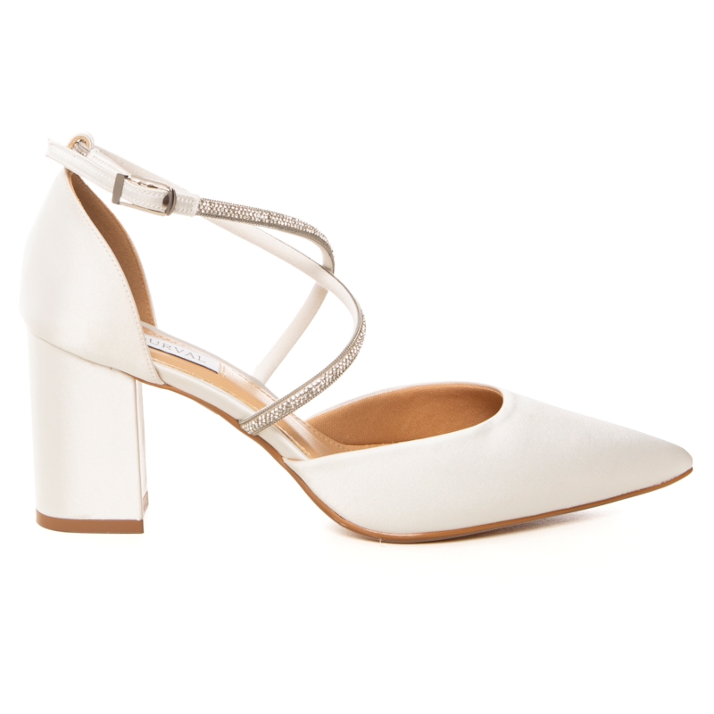Scarpin Noiva Cetim Off White Tiras Strass - 484D.11705