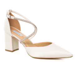 Scarpin Noiva Cetim Off White Tiras Strass - 484D.11705
