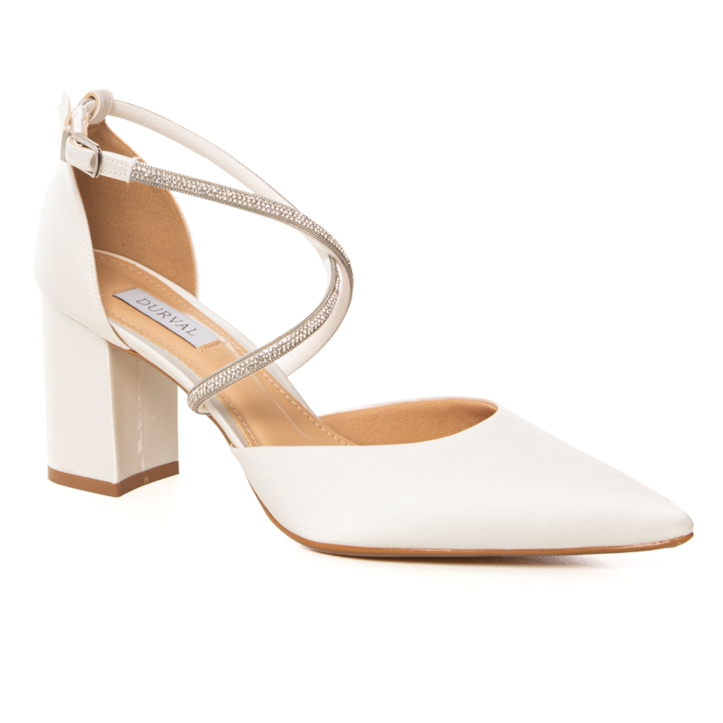 Scarpin Noiva Cetim Off White Tiras Strass - 484D.11705