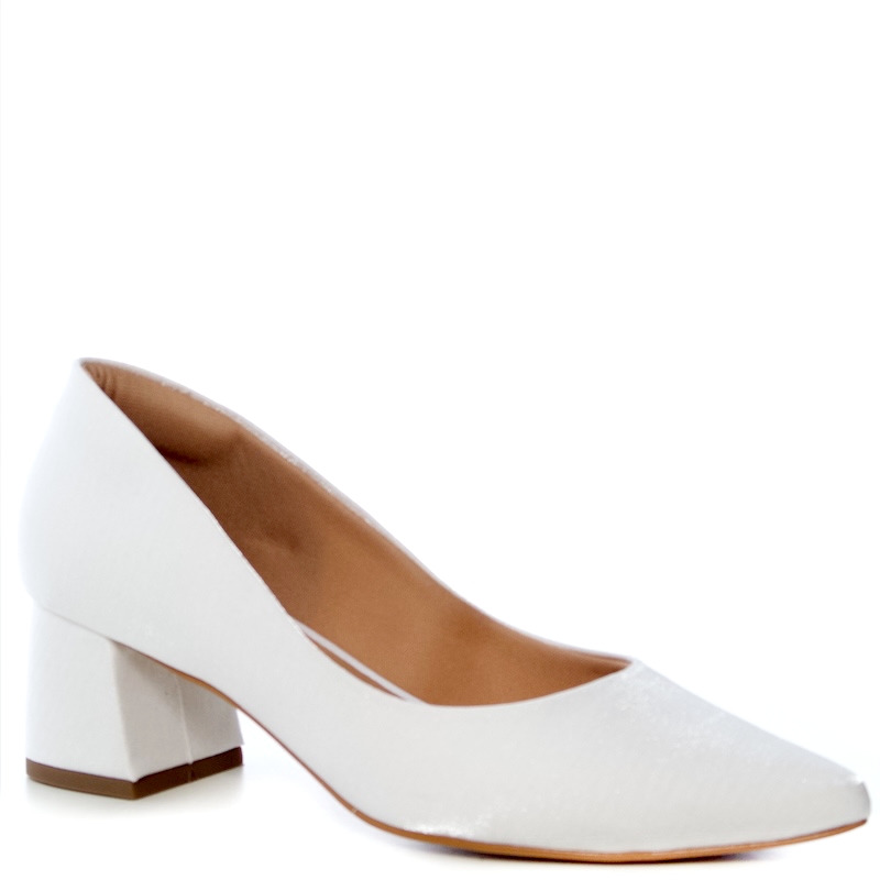 Scarpin Noiva Classica Comfort Branco Salto Bloco - NF45089 