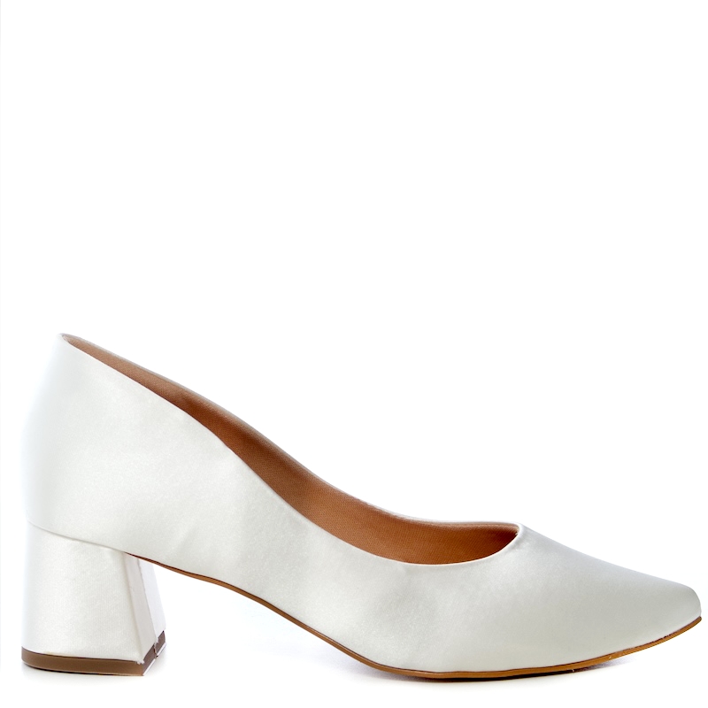 Scarpin Noiva Classica Comfort Off White Salto Bloco - NF45089 