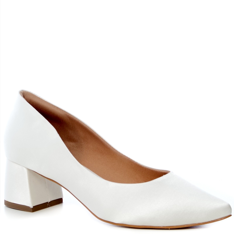 Scarpin Noiva Classica Comfort Off White Salto Bloco - NF45089 