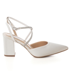 Scarpin Noiva Off White Salto Bloco Tira Strass - 484D.11598