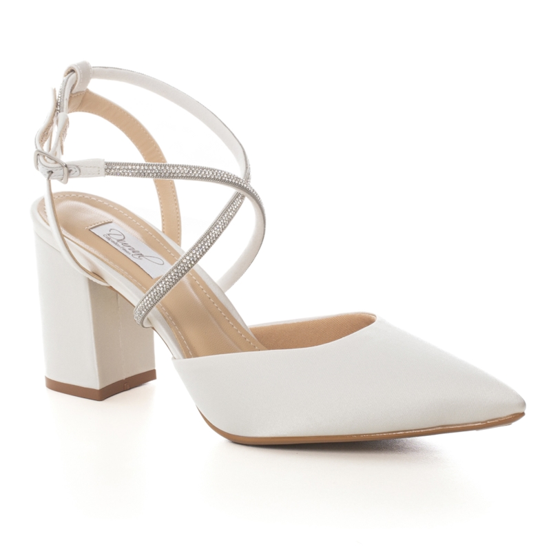 Scarpin Noiva Off White Salto Bloco Tira Strass - 484D.11598