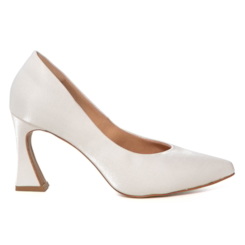 Scarpin Noiva Velvet Branco Salto Assimétrico - NF882