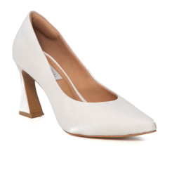 Scarpin Noiva Velvet Branco Salto Assimétrico - NF882